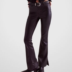 NWT Free People Level Up Vegan Leather Slim Flare Pants Black Size 31 Retail $98